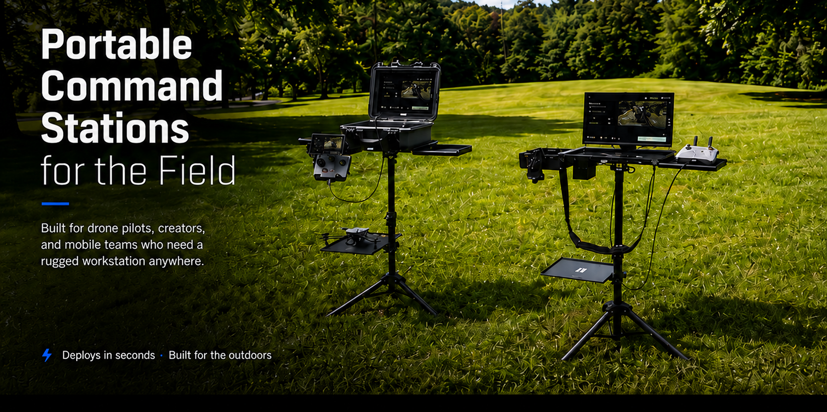 BOB Basecamp Air Command and Flight Deck workstations deployed in an open field